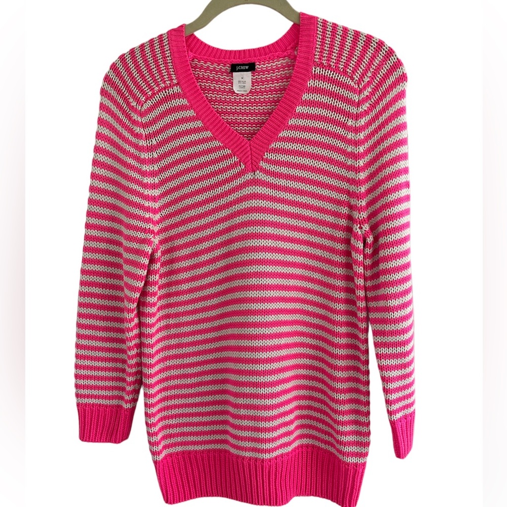 J Crew women’s size M v neck sweater bubblegum pink striped.  3/4 sleeve